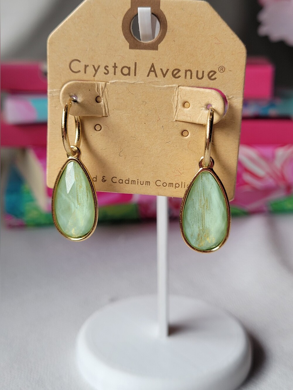 Teardrop Earrings with Faceted Green Crystals